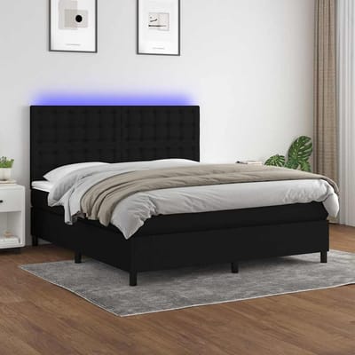 vidaXL - Boxspring - met - matras - en - LED - stof - zwart - 160x200 - cm
