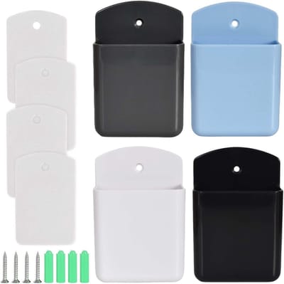 Multi-Function Remote Control Holder - 4 Pack Opbergdoos voor TV, Airconditioning en Kantooraccessoires in Zwart, Wit, Blauw en Grijs