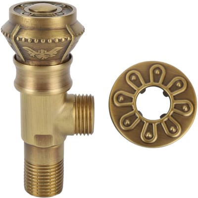Robinet d'angle Style Européen Vintage Laiton Robinet d'arrêt Eau Froide Chaude pour Évier de Cuisine Salle de Bain Toilettes beige