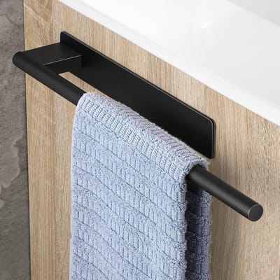 Handdoekhouder zonder boren- zwart- mat handdoekstang- badkamer roestvrij staal- badhanddoekhouder- zelfklevende handdoekhouder- één arm- 39 CM