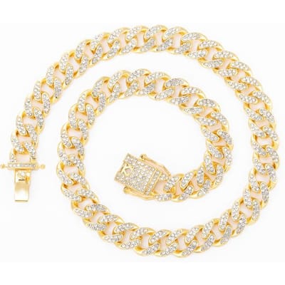 Hip Hop 13mm 2 Rij Zware Cubaanse Prong Chain Bling Iced Out Box Gesp Koperen Instelling Aaa + Cz 2set Ketting Armband Voor Mannen Sieraden 8  inch  20cm beige