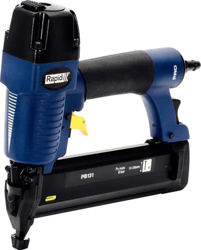 Rapid Professionele Pneumatische Tacker - Magnesium Behuizing - 360° Luchtuitlaat - Regelbare Inslagdiepte - Blauw/geel
