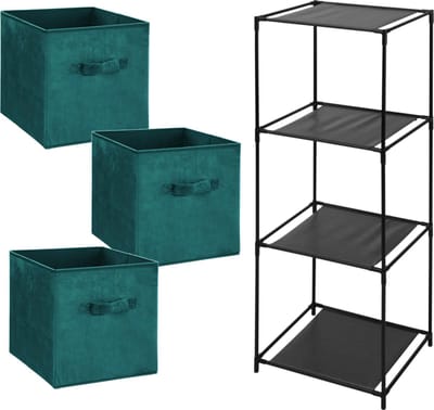 Storage Solutions Opbergrek Smartrack - met 3x mandjes stof - petrol groen - 34 x 104 cm