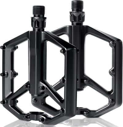 Mountainbikepedalen, gemaakt van hoogwaardig aluminium en voorzien van afgedichte lagers, 9/16-inch platte pedalen met verwijderbare antislipnoppen, geschikt voor beginners en stadsfietsen.