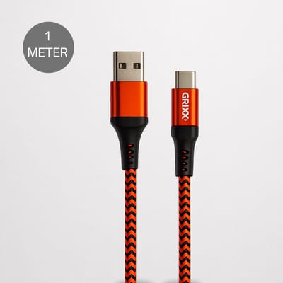 USB A naar USB C kabel - Grixx - oplaadkabel - 18W snelladen - 1 meter - rood zwart