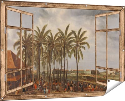 Gards Tuinposter Doorkijk Het Kasteel van Batavia - Andries Beeckman - 150x100 cm - Tuindoek - Tuindecoratie - Wanddecoratie buiten - Tuinschilderij