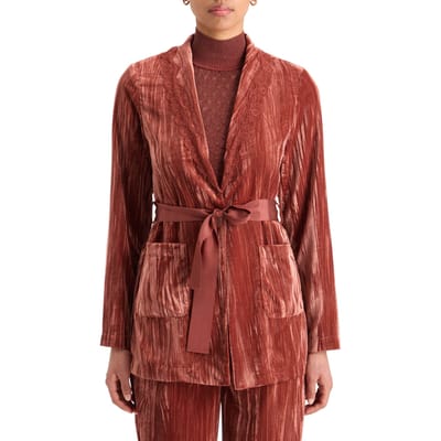 Scotch & Soda Lace Trimmed Velvet Pyjama Blazer Rust Maat: XS | Nachtmode Outlet | Dames