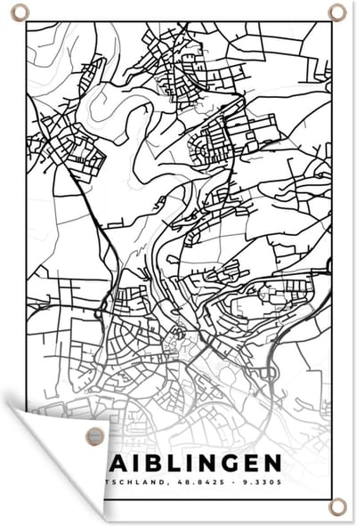 Muurdecoratie Plattegrond - Stadskaart - Waiblingen - Kaart - 120x180 cm - Tuinposter - Tuindoek