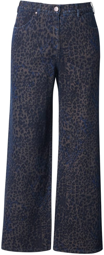 Ulla Popken - Dames - Jeans Mary luipaardpatroon wijde pijpen - Inktblauw - Maat 21