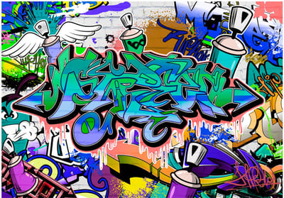 Fotobehangkoning - Behang - Vliesbehang - Fotobehang Graffiti - Muurschildering - Straatkunt - Kunst - Graffiti: blue theme - 150 x 105 cm
