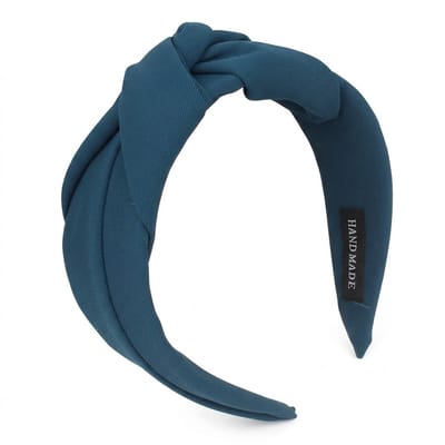 Donkerblauwe haarband dames – stoffen haarband met knoopdetail – brede handmade haarband – stijlvolle haar accessoire voor dagelijks gebruik