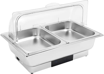 Elektrische Voedselwarmer - Buffetwarmer Chafing Dish - Feestjes Catering - Temperatuurregeling LED - 9 Liter Capaciteit - Zilver Transparant
