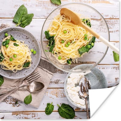 Poster Pasta - Basilicum - Koken - 100x100 cm XXL