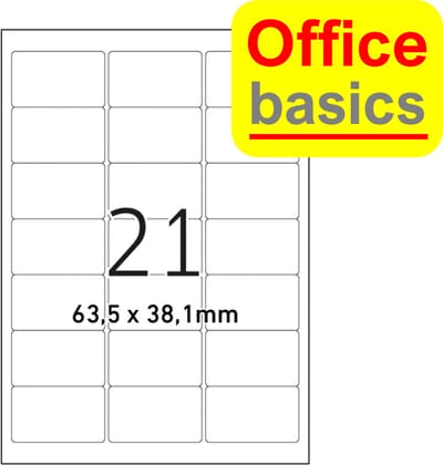 Etiket Office Basics - A4 - 63.5x38.1 mm - 100 vel met 21 etiketten