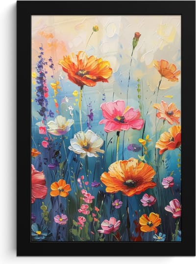 Poster in lijst - Fotolijst 20x30 cm - Posters - Bloemen - Natuur - Waterverf - Kunst - Posterlijst zwart - Decoratie - Wanddecoratie woonkamer - Muurdecoratie slaapkamer