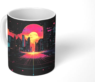 Mok - Koffiemok - Stad - Gebouwen - Zon - Geel - Mokken - 350 ML - Beker - Koffiemokken - Theemok