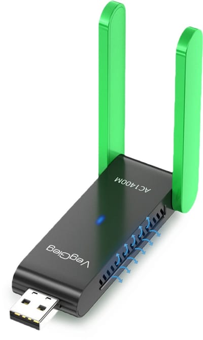 VegGieg WiFi Adapter USB - WiFi ontvanger - Dual Band 2.4 GHz & 5 GHz - WiFi Dongle Tot 1400 Mbps - Plug & Play - High-gain 5 dBi-antenne - Windows8.1/10/11 - WiFi Antenne