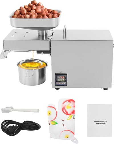 Oliepers Machine - Koude Pers - Gezonde Oliën Maken - Intelligente Temperatuurregeling - 3-5kg Per Uur - Zilver