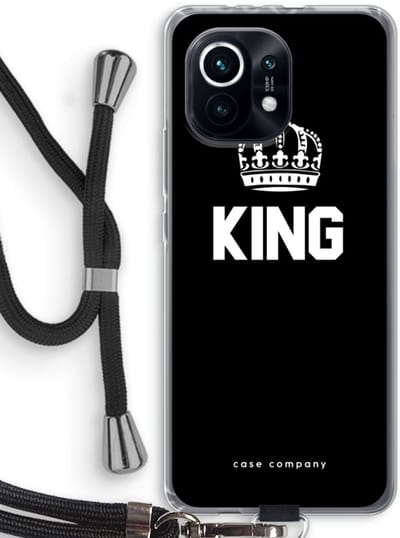 Case Company® - Hoesje met koord geschikt voor Xiaomi Mi 11 hoesje met Koord - King zwart - Telefoonhoesje met Zwart Koord - Bescherming aan alle Kanten en Over de Schermrand