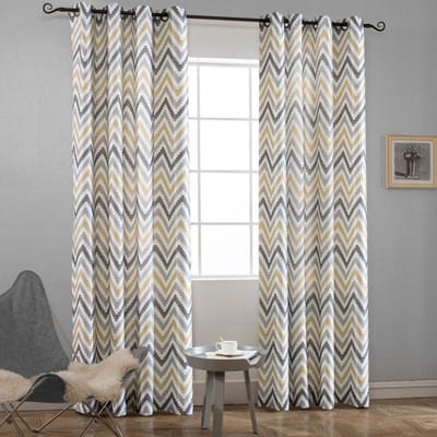 Chevron doorvoertule top raamgordijnen voor woonkamer, 132 bij 96 inch, geel (1 paneel)