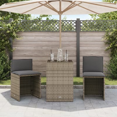 vidaXL - 3-delige - Bistroset - met - kussens - poly - rattan - grijs