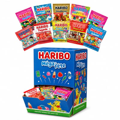 Haribo "Méga Fête!" snoep mix 1kg - Uitdeelsnoep in individuele verpakte snoepzakjes - Snoep traktatie