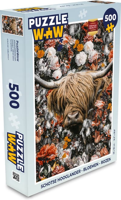 Puzzel Schotse hooglander - Bloemen - Rozen - Legpuzzel - Puzzel 500 stukjes