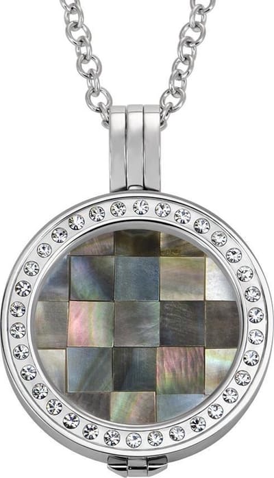 Quiges - Munthouder met Ketting en Munt 25mm Schelp Blokjes Grijs - RVS Zilverkleurig met Zirkonia - EPRHZ119