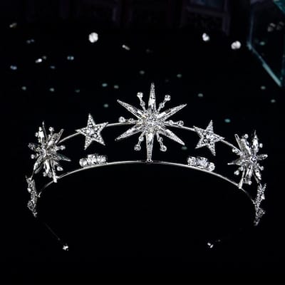 Vintage Europese 6-puntige Ster Bruidskroon Tiara's Goud Strass Haarjuwelen Prinses Vrouwen Haarband Bruids Haaraccessoires gray