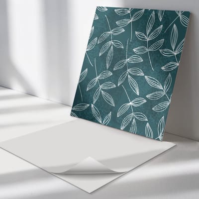 Wallfluent Vinyl Tegels - Bladeren op textuurAchtergrond Vinyl Wandtegels - 30 cm x 30 cm - Turkoois PVC Tegels - Verpakking van 9 stuks - Vierkant PVC Tegels - Bloemen en Planten Plaktegels - Wand PVC Tegels - Plaktegels Keuken en Badkamer