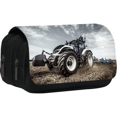 Nieuwe Dubbellaagse Etui met Tractor, Opbergtas voor Potloden en Schrijfwaren voor Leerlingen van de Basisschool en Middelbare School