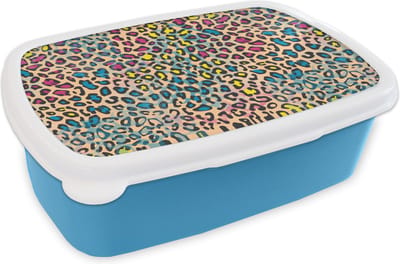 Broodtrommel Blauw - Lunchbox - Brooddoos - Panterprint - Patronen - Kleuren - 18x12x6 cm - Kinderen - Jongen