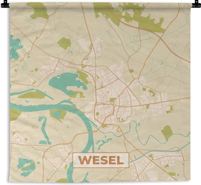 Wandkleed - Wanddoek - Wesel - Plattegrond - Stadskaart - Vintage - Kaart - 180x180 cm - Wandtapijt