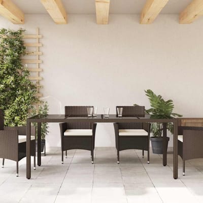 vidaXL - Tuintafel - met - glazen - blad - 190x90x75 - cm - poly - rattan - bruin