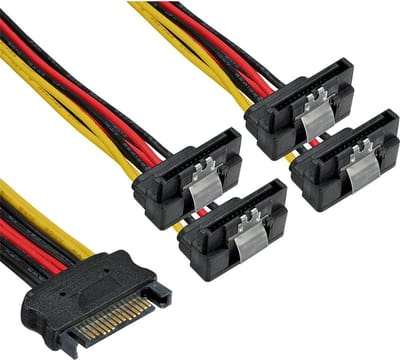 SATA (m) - 4x SATA (v) haaks met metalen klem voeding splitter - 0,15 meter