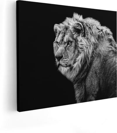 Artaza Canvas Schilderij Leeuw - 100x80 cm - Groot - Wanddecoratie Dieren - Muurdecoratie Dierenkop - Schilderijen Zwart Wit