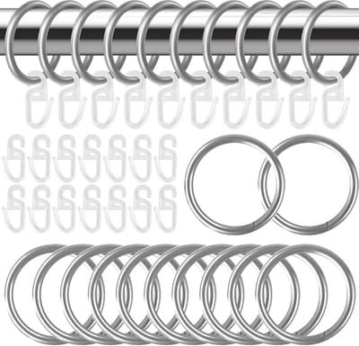 40 Stuks Gordijnringen 30 Mm, Gordijnhaken Ringen Met 80 Stuks Plastic Gordijn Haken, Gordijn Haken Transparante Ruches Tape Haken Voor Gordijn Douchegordijn(Zilverachtig)