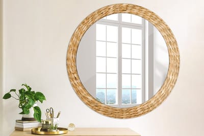 Coloray Bedrukte Spiegel - Rieten patroon Spiegel Met Bedrukte Lijst - 80 cm - Oranje Bedrukte Spiegel - Spiegel Met Bedrukte Lijst - Spiegel Met Decoratie - Spiegel Lijst Met Print