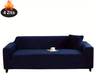 Livano Bankhoes - Bankbeschermer - Stretch - Sofa Cover - Pluche - Marineblauw - 4 Zits