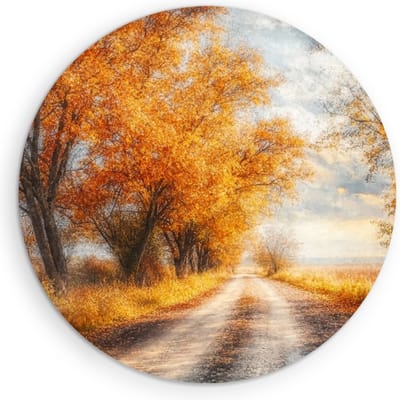Saammp Muurcirkel Hout - Pad Tussen de bomen - Herfstachtig - Landschap - Natuur - Ø 90 - Wandcirkel - Wanddecoratie Cirkel - Muurdecoratie Woonkamer - Slaapkamer decoratie - Rond Schilderij