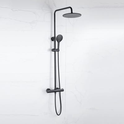 FugaFlow Eccelente Sobrado Badkamer Regendoucheset - thermostatisch - hoofddouche 25cm - ronde handdouche - mat zwart
