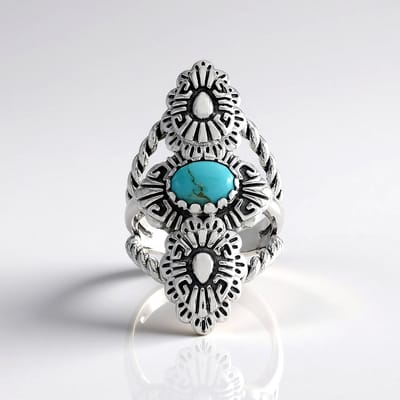 Cavill - Zilveren ring - 925 Sterling Zilver Geoxideerd - Kingman Turkoois Ovaal Cabochon 0,72 ct - Boho Stijl Dames - Natuurlijke Turkoois Sieraad