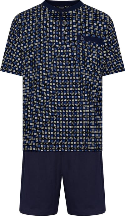 Robson Heren Shortama - Squares - Blauw - Katoen - Maat 50