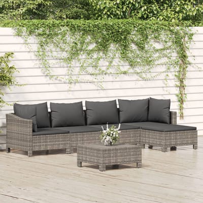 vidaXL - 6-delige - Loungeset - met - kussens - poly - rattan - grijs