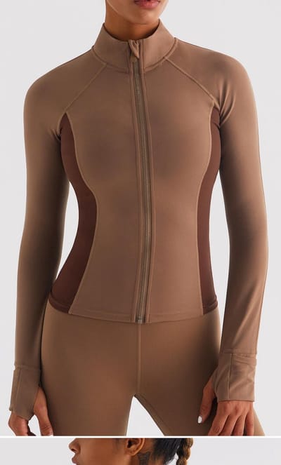 Sport Vest Dames – Yoga Jacket met Rits – Slim Fit Fitness Vest – Ademend & Stretch – Bruin