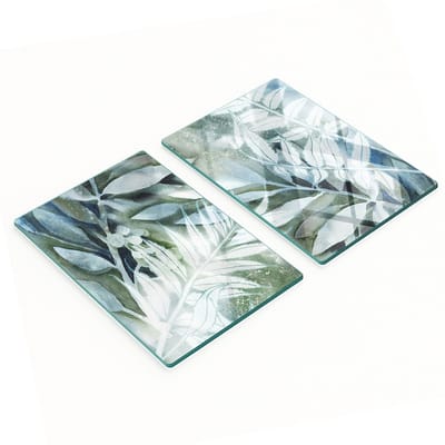 Decoratieve glazen snijplanken voor in de keuken met bladmotief, 2x40x52 cm