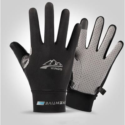 Gants de Vélo Hommes et Femmes Été Protection UV Toucher Soie Glacée Écran Tactile Fins Conduite Antidérapants Activité Extérieure Actifs Respirants L noir