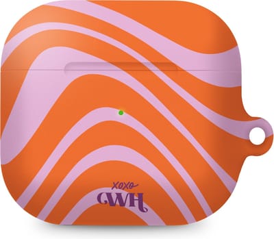 xoxo Wildhearts hoesje geschikt voor AirPods 3 - Boogie Wonderland Orange - Ook als telefoonhoesje verkrijgbaar - schokbestendige case - koptelefoonhoesje - Matte afwerking - Beschermhoes met golvende print - golven - oranje / roze