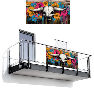Balkonscherm 200x110 cm - Balkonposter Schedel - Bloemen - Graffiti - Balkon scherm decoratie - Balkonschermen - Balkondoek zonnescherm