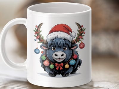 Mok Kerst Yak mok, Schattige feestelijke dieren mok, uniek cadeau idee, vakantie decor mok, koffie thee mok